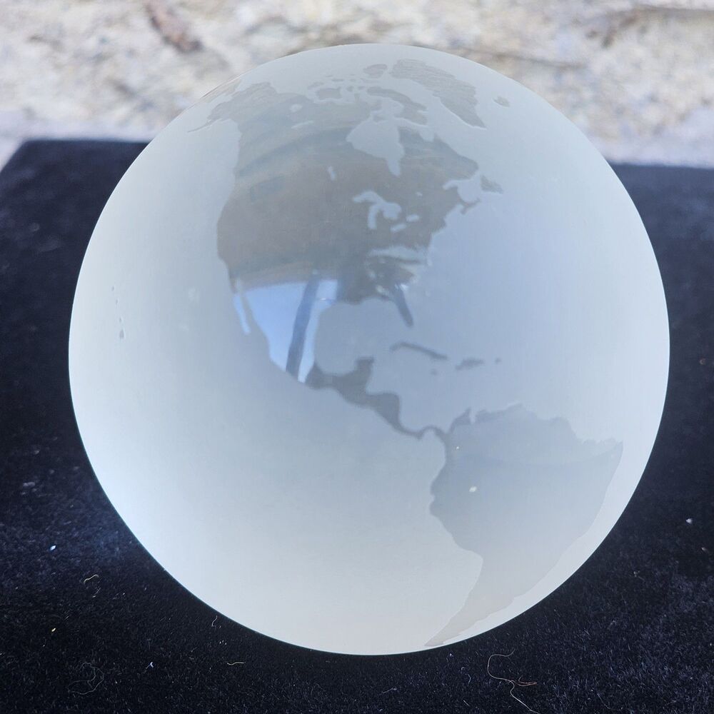 Tiffany & Co. Globe Etched Glass Crystal Paperweight 2 1/4” Austrian Made